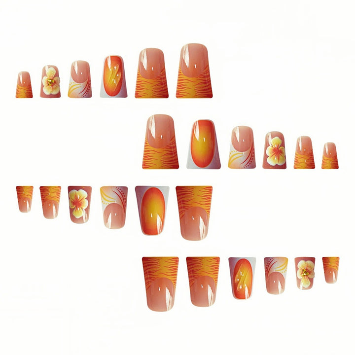 Dekorative florale Press-On Nagelset Karnz