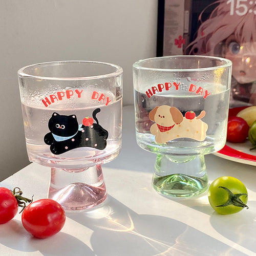 Glaskelch mit Fröhlichem Katzenmotiv Karnz