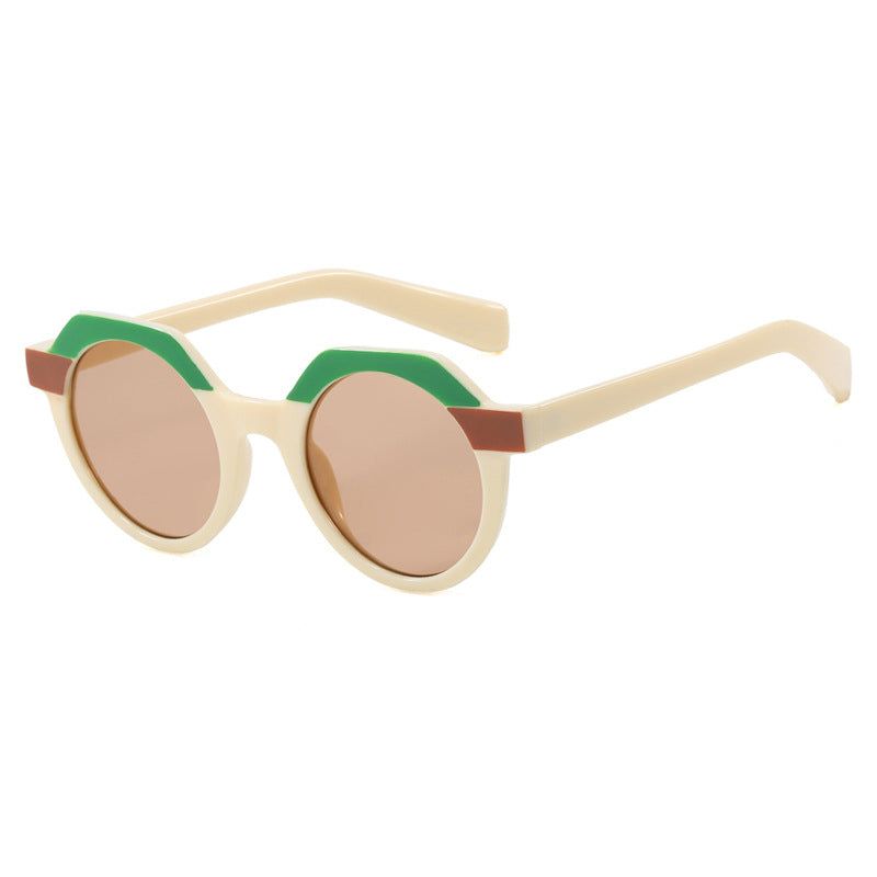 Damen extravagante runde Sonnenbrille mit farblich akzentuiertem Rahmen Karnz