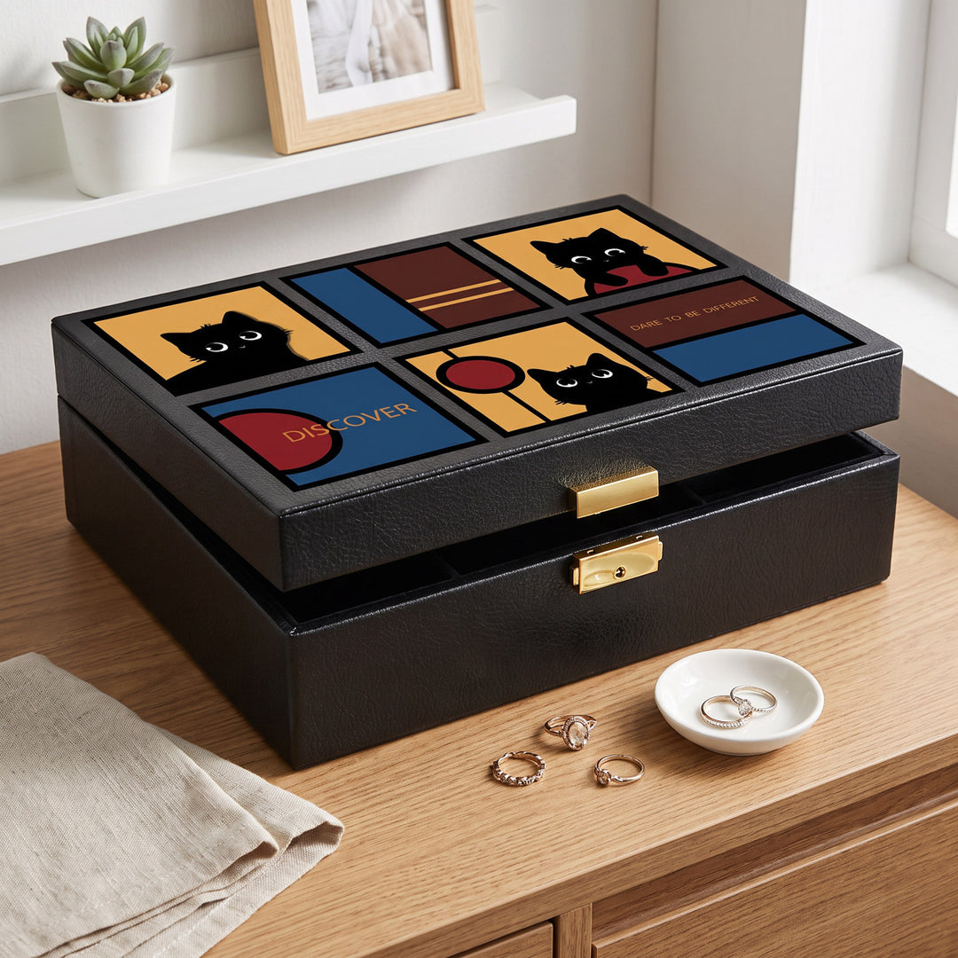 Dekorativer katzenmotiv Schmuck-Organizer Box