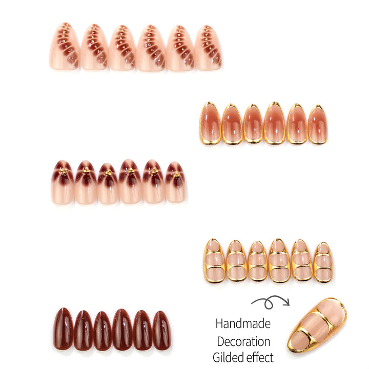 Dekoratives Press-On Nagelkunstset mit Goldfolie-Akzenten