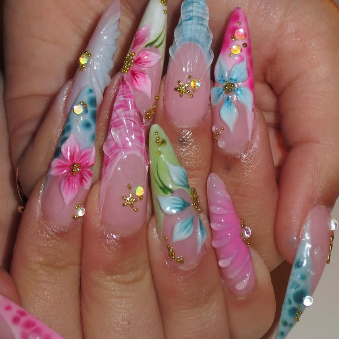 Künstlerische 3D Blumen Acryl Nagelverlängerungen Karnz