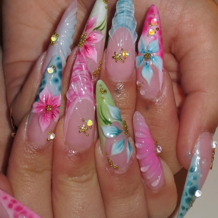 Künstlerische 3D Blumen Acryl Nagelverlängerungen Karnz