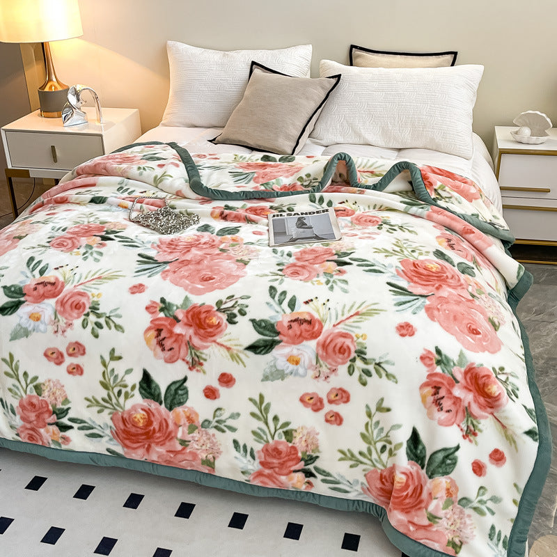Blumengemusterte Fleece-Wurfdecke Karnz