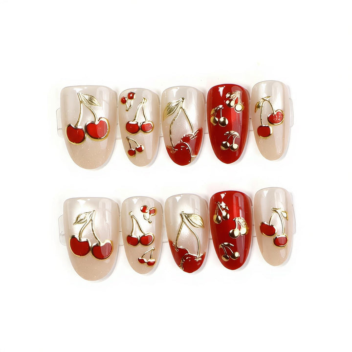 Künstlerisches Kirsch-Thema Press-On Nail Set Karnz