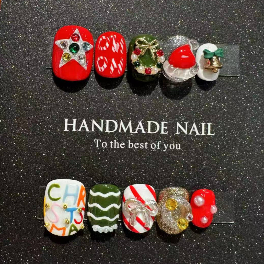 Handgemachtes, urlaubsbezogenes Press-On Nail Art Set