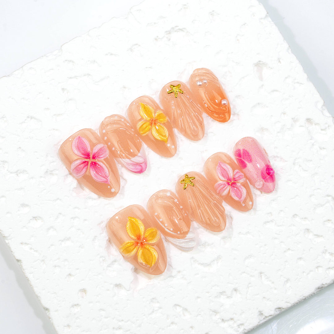 Blumen-Themen Press-On Nagelkunst Set mit 3D Akzenten Karnz