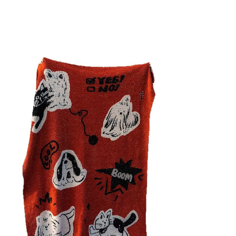 Extraweiche Chenille-Wohndecke mit Katzenillustration und Sternenrelief Karnz