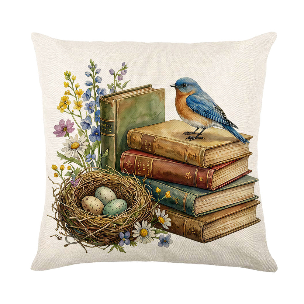 Oster Garten Aquarell Hase Stiefel Illustriert Leinen-Textur Quadrat Wurfkissenbezug