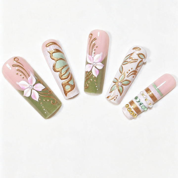 Künstlerisches Luxus Press-on Nagelkunst Set Karnz