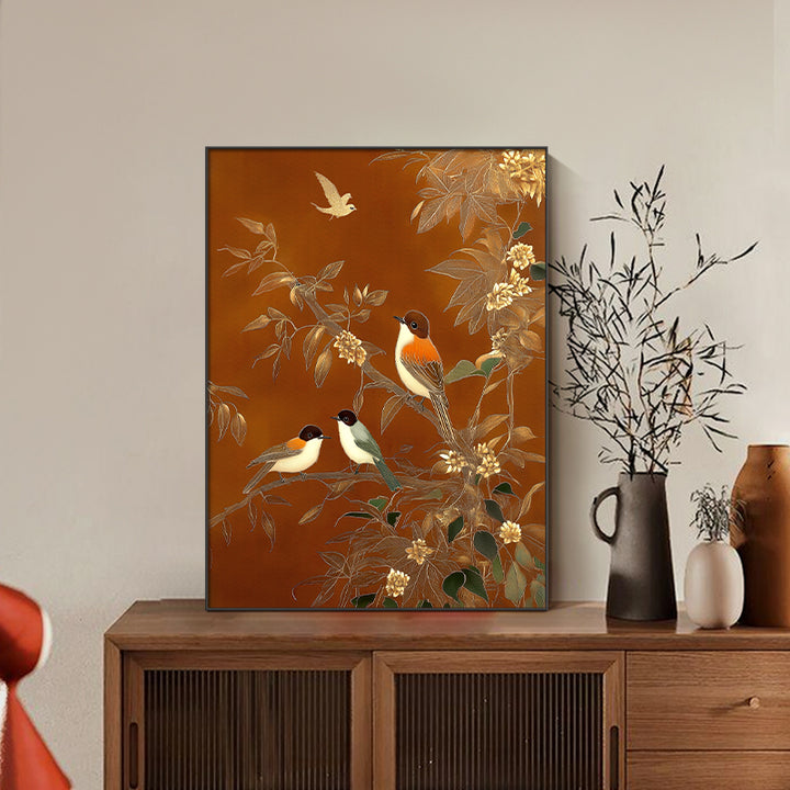 Blumige Vogelprint Wandkunst