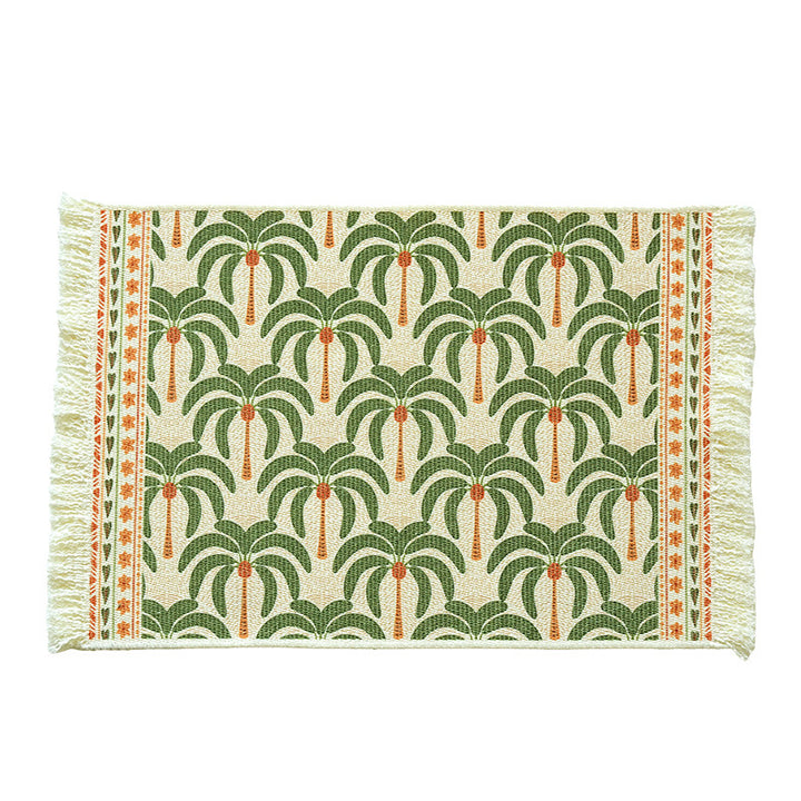 Gewebter Wohn- und Strandteppich mit Palmen-Jacquard und dekorativen Fransen Karnz