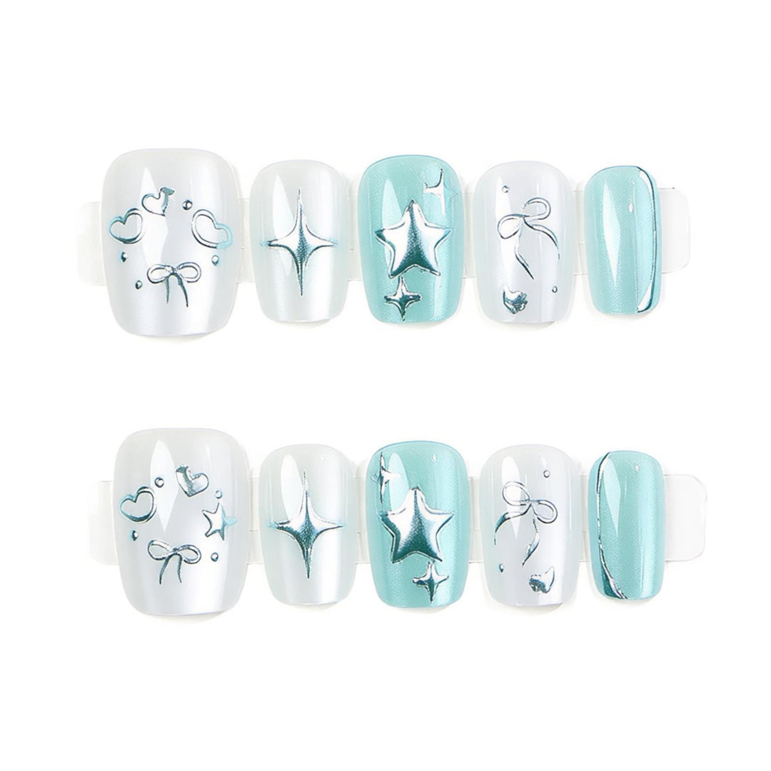 Elegantes Press-On-Nagelkunst-Set mit Stern- und Schleifendekoren Karnz