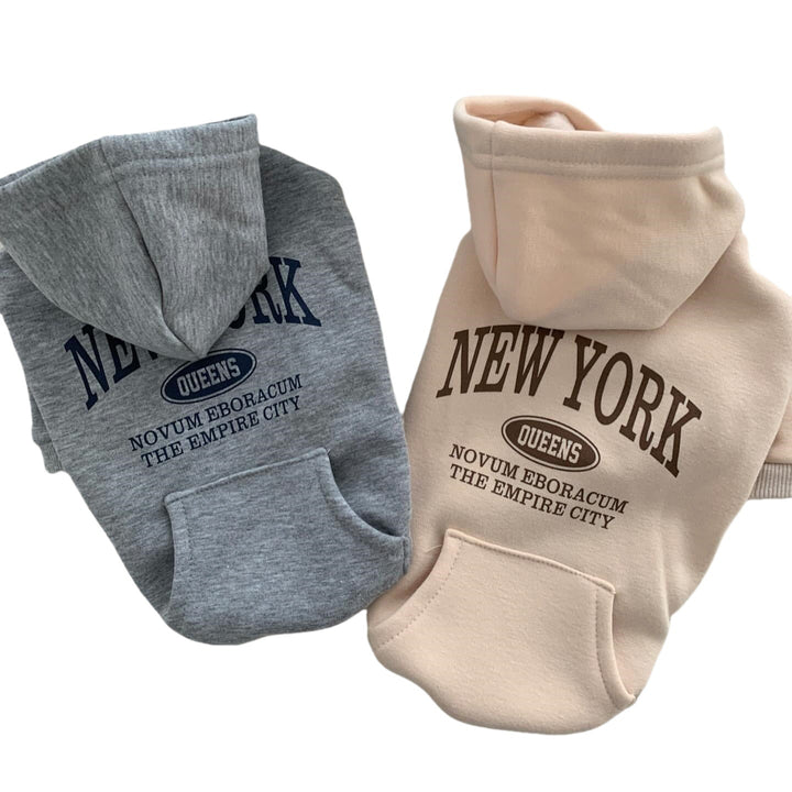 Kleiner Hund Baumwollfleece Hoodie mit Grafik New York Queens Druck