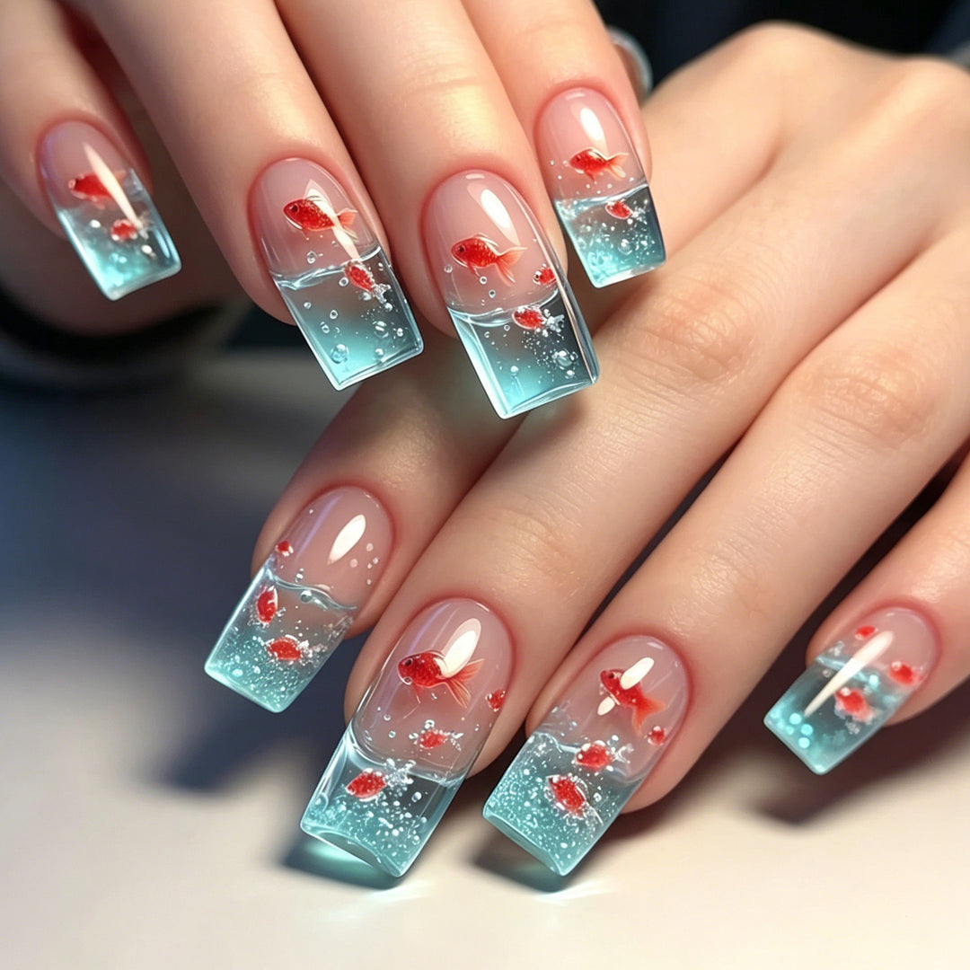 Künstlerische von Aqua inspirierte Acryl-Nagelkunstverlängerungen Karnz