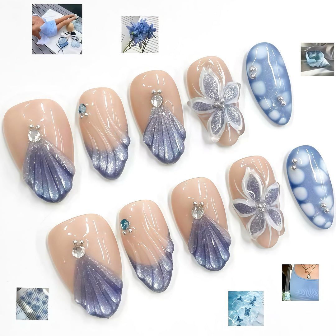 Floral Gem-Besetztes Nagelkunst Set