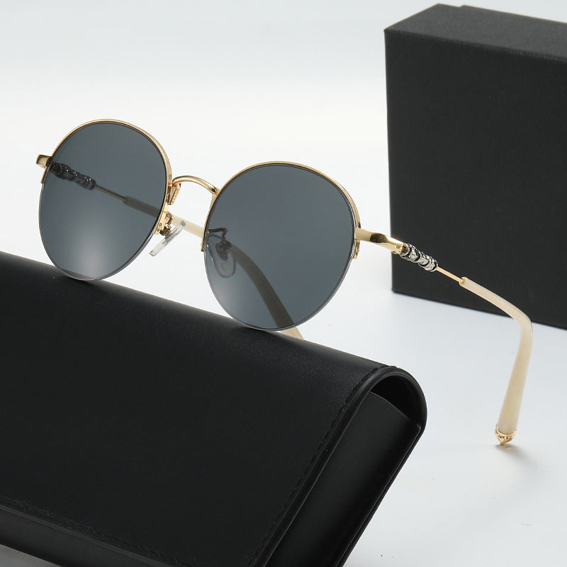 Damen runde Sonnenbrille mit elegantem Metallrahmen und komfortablen Nasenpads Karnz