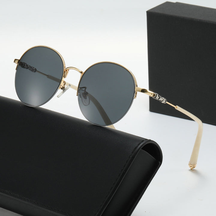 Damen runde Sonnenbrille mit elegantem Metallrahmen und komfortablen Nasenpads Karnz