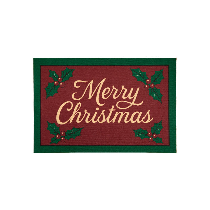 Weihnachts-Fußmatte mit Schriftzug und Stechpalmenmotiv
