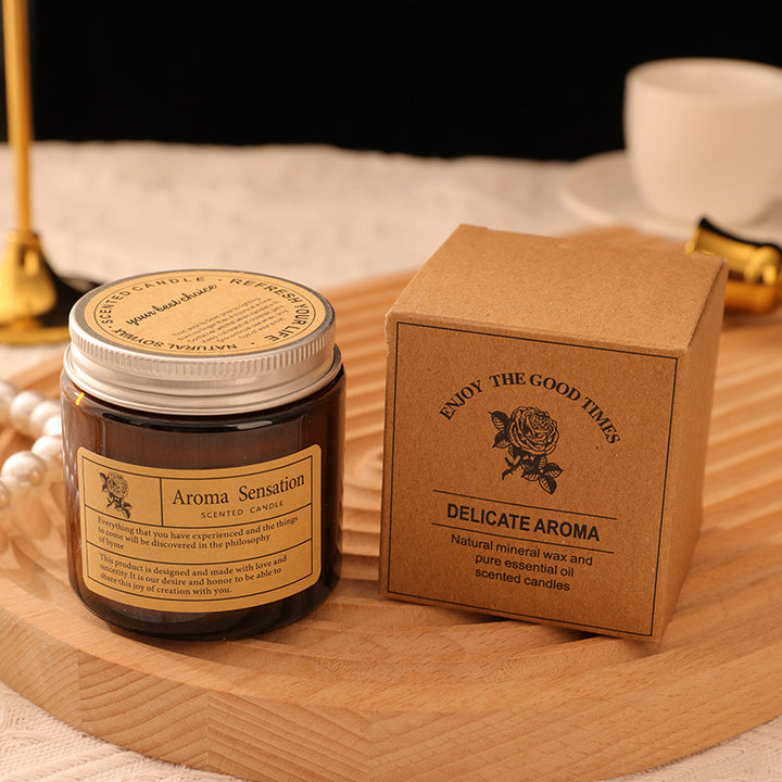 Aromatherapie Duftende Soja-Glas-Teelicht mit Baumwolldocht und Vintage-Etikett
