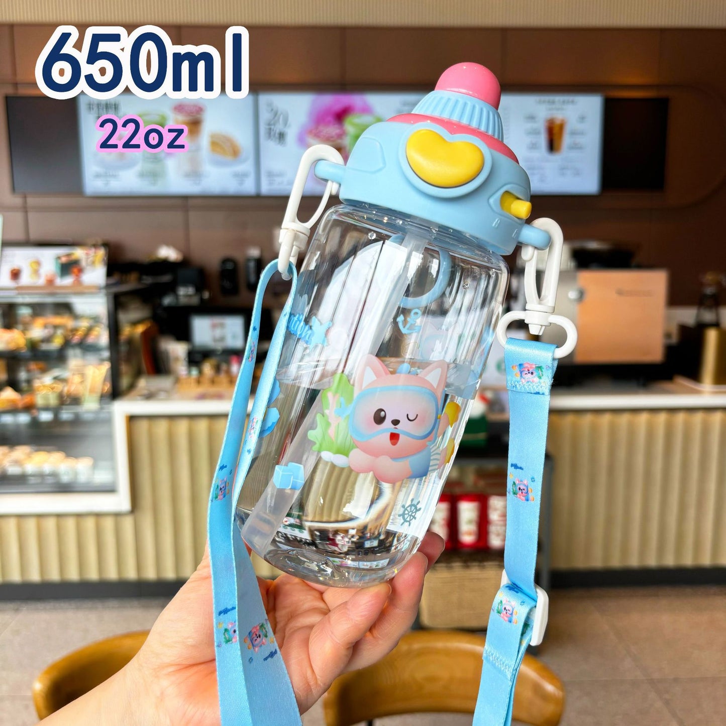 Damen transparente Trinkflasche mit ergonomischem Tragegriff und integriertem Strohhalm Karnz
