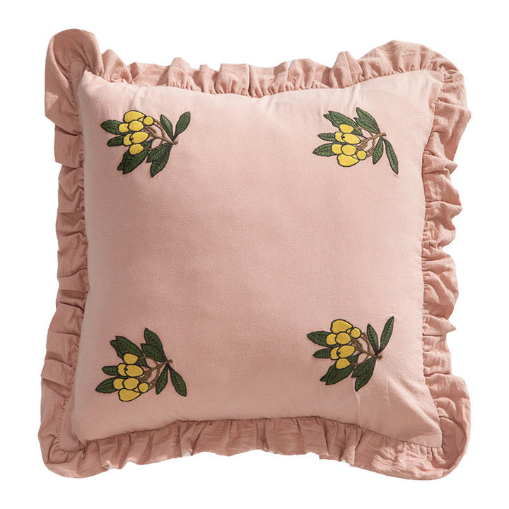 Handgetufteter quadratischer Dekokissenbezug mit floraler Chenille‑Applikation