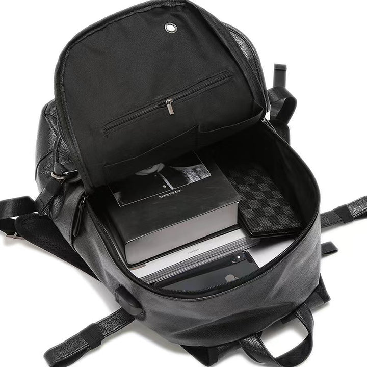 Moderner Leder Lade-Rucksack für Laptops