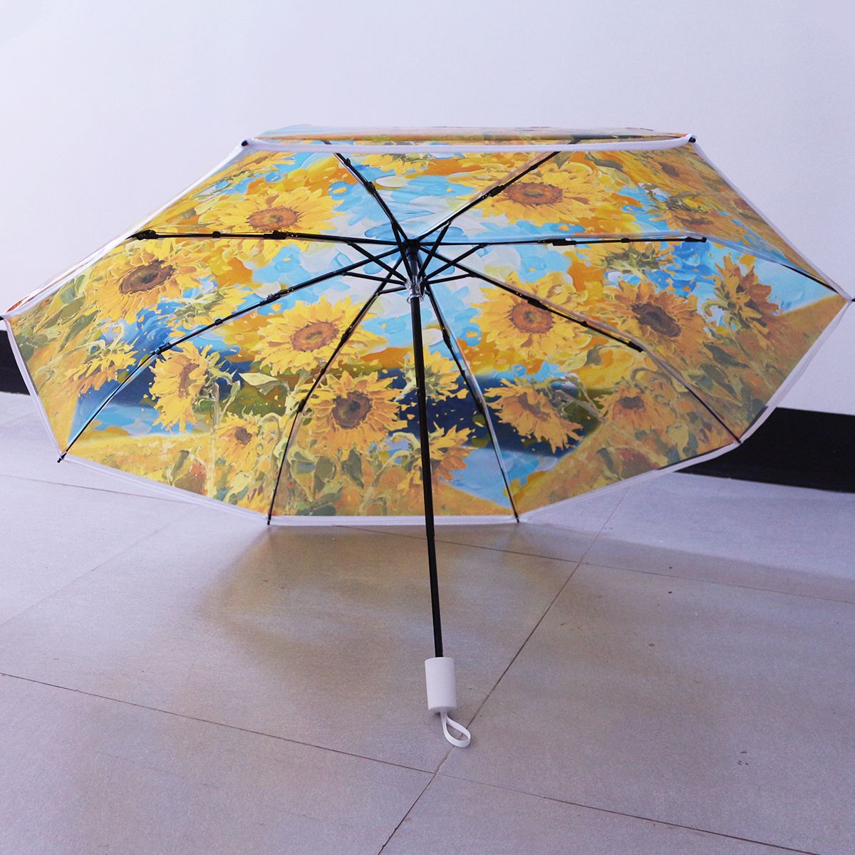 Damen Faltbarer Regenschirm mit verspieltem Sonnenblumenmotiv Karnz