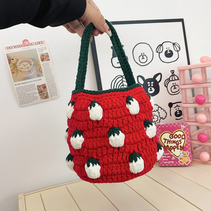 Süße Häkeln Erdbeer-Themen Mini Eimer Tasche