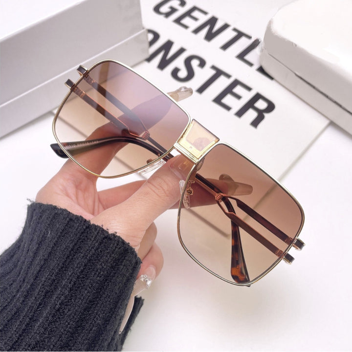 Damen moderne quadratische Sonnenbrille mit elegantem Metallrahmen Karnz