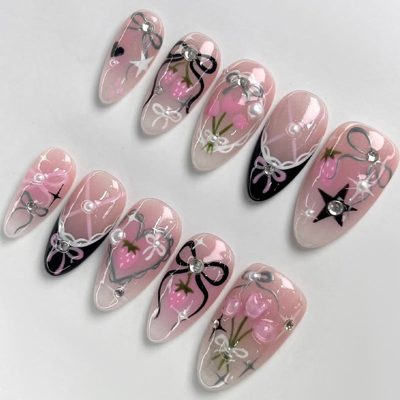 Dekoratives Press-On Nagelkunstset mit Schleifen- und Sternmotiven Karnz