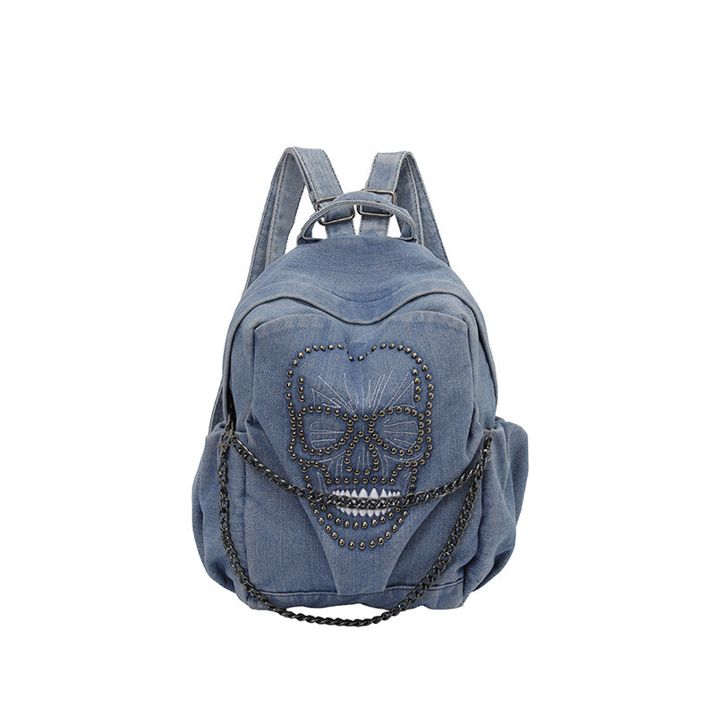 Edgy Skull Design Denim Rucksack