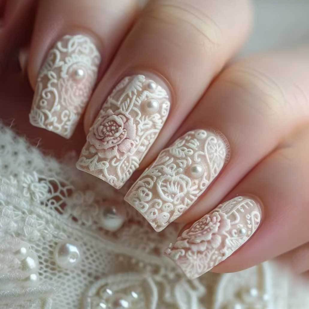 Aufwendige Blumen-Spitzen-Nagelkunst