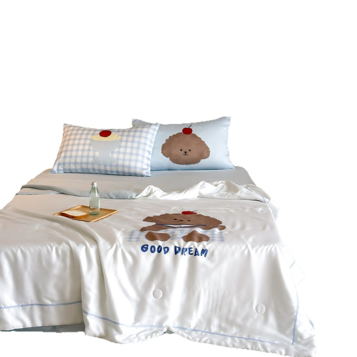 Kinder-Bettwäsche-Set mit niedlichem Hunde-Print, satinähnlicher Baumwollmischung & Wendekissenbezug