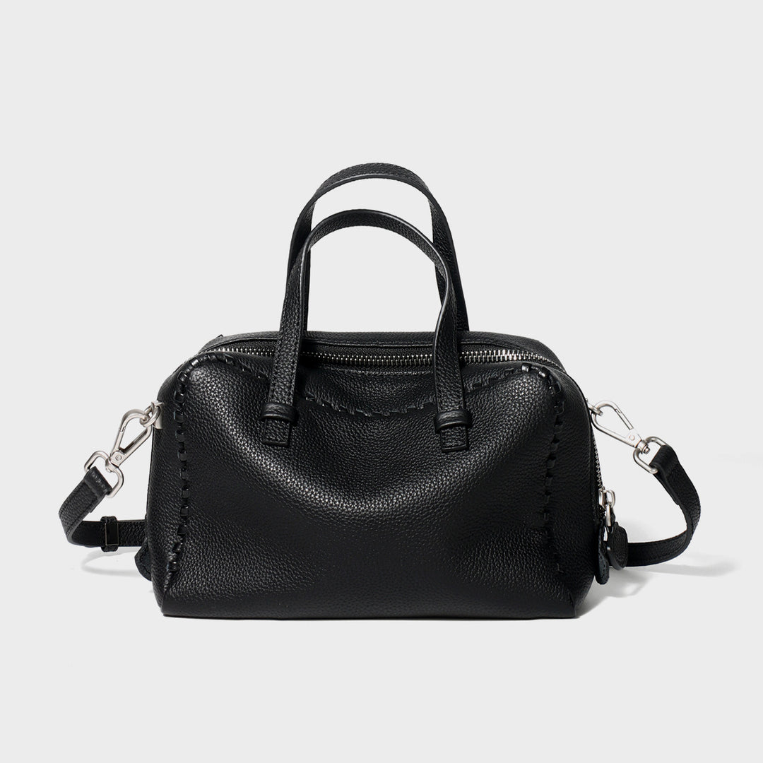 Gepunktetes Leder Arztstil-Satteltasche mit Whipstitch-Trimm und abnehmbarem Crossbody-Gurt