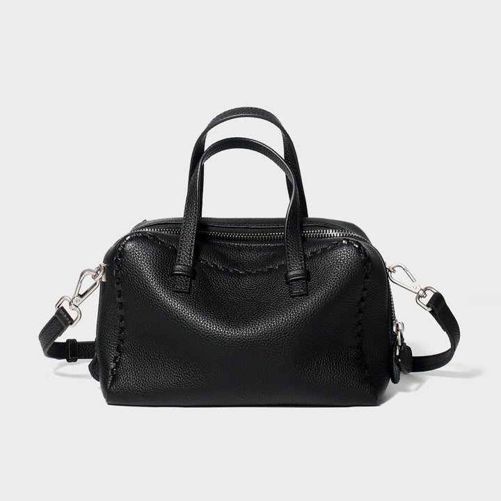 Gepunktetes Leder Top-Handle Crossbody Satchel mit Whipstitch-Besatz