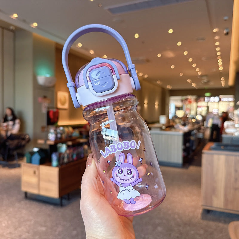 Damen Lustige Kunststoff-Trinkflasche mit integrierter Trinkhalmfunktion Karnz