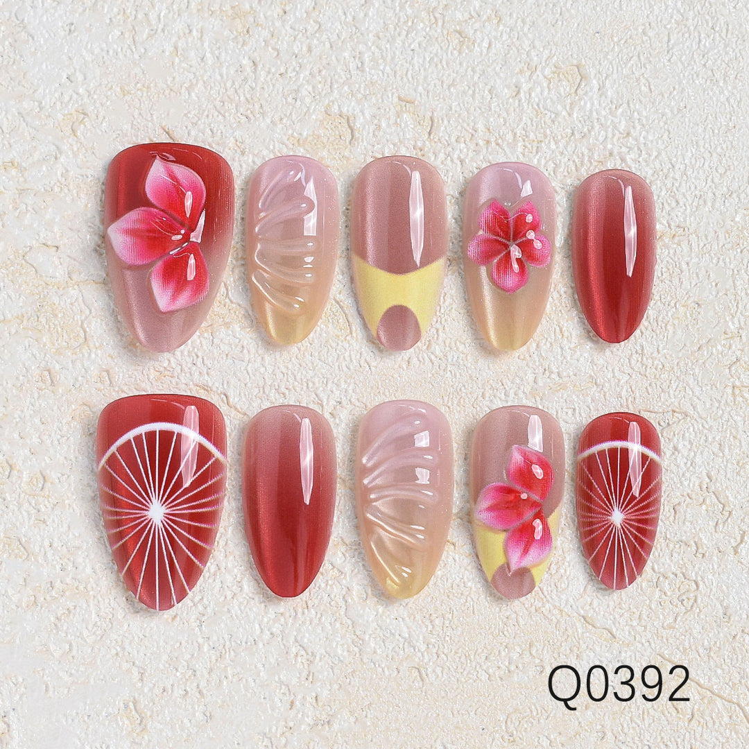 Künstlerisches Blumendesign Press-On Nagelset Karnz