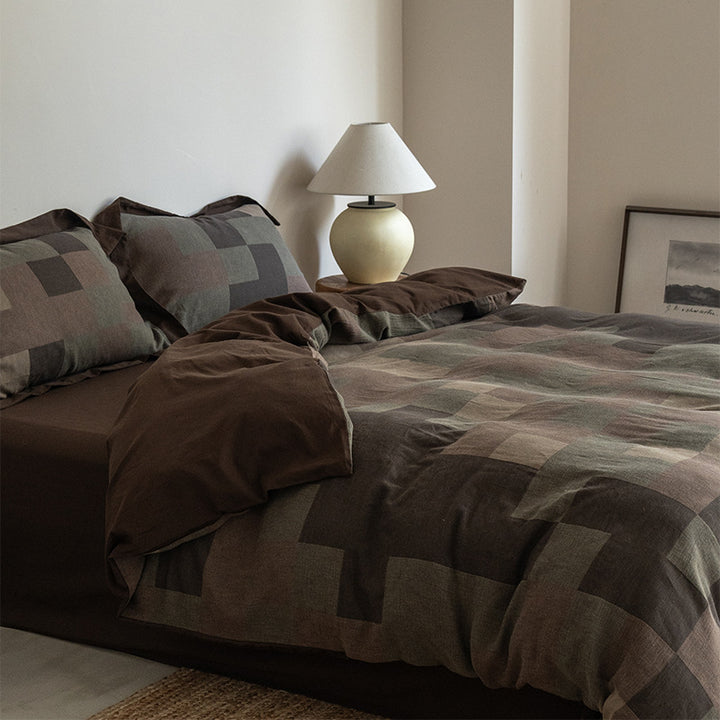 Umkehrbare Patchwork Chambray-Webart Bettwäsche und Kissenbezüge
