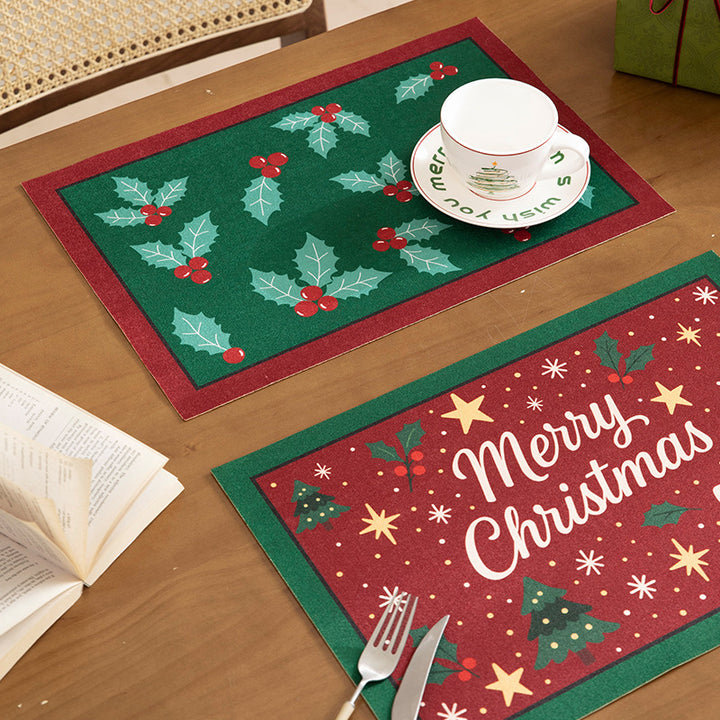 Weihnachts-Fußmatte mit Schriftzug und Stechpalmenmotiv