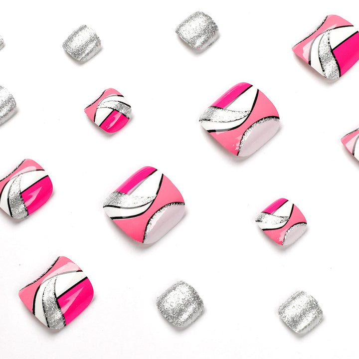 Kunstvolle Fußnagelkunst mit bunten geometrischen Designs Karnz