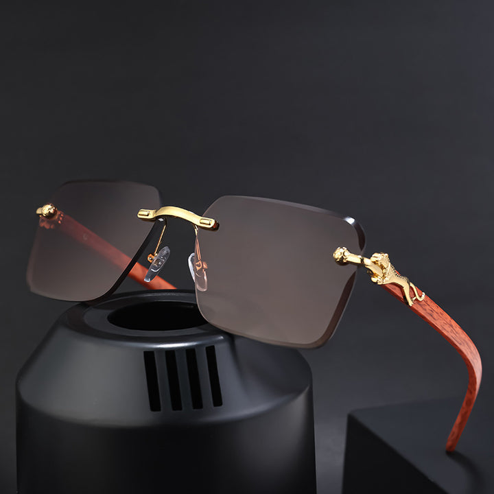 Damen Modische Quadratische Sonnenbrille mit eleganten Holzarmen Karnz