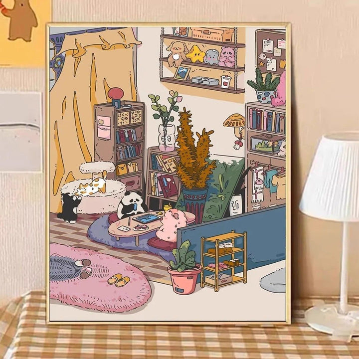 Gemütliche Wohnillustration Leinwandkunst Karnz