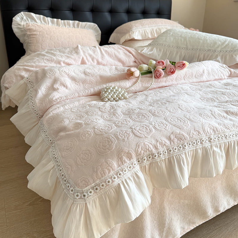 Elegantes Rüschendes Floral Bettbezug Set