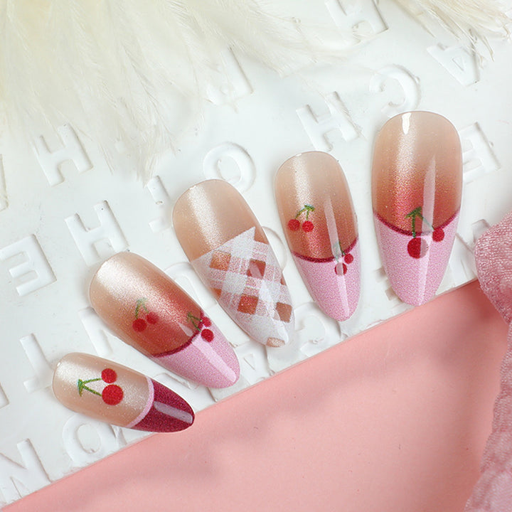 Künstlerisches Kirschblüten Press-On Nagelkunst Set