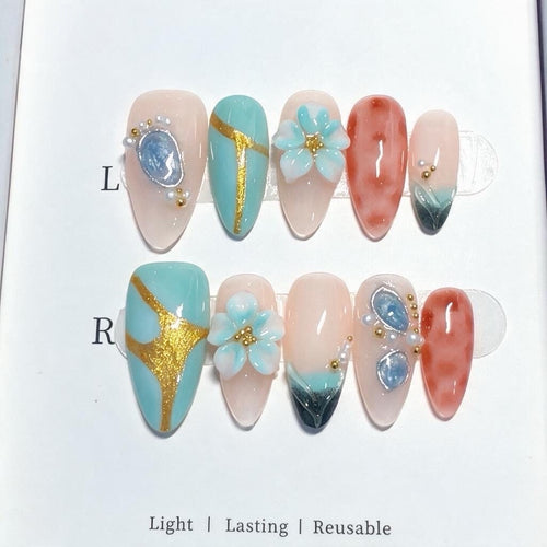Dekoratives Floral 3D Press-On Nagelkunst Set