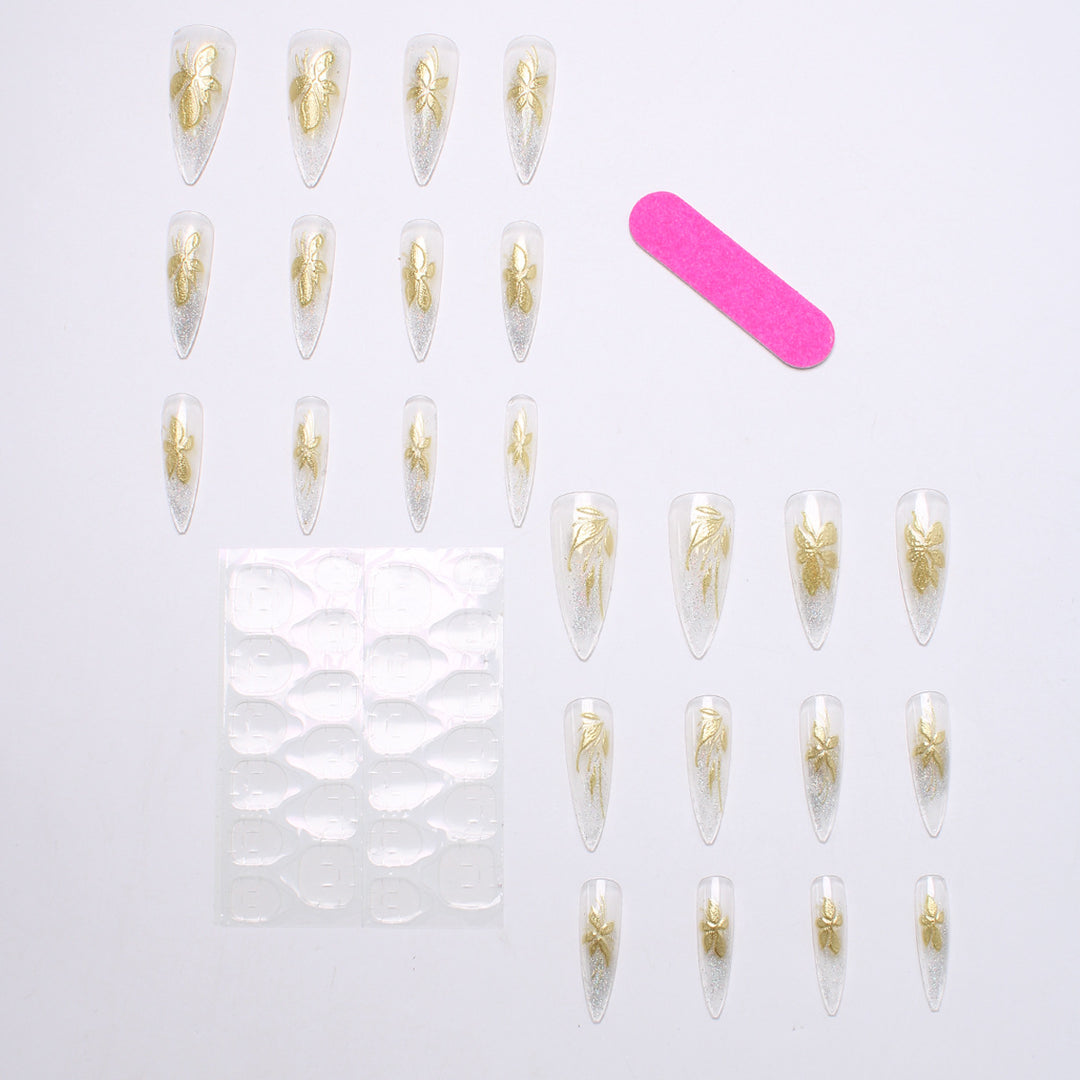 Blumeninspiriertes Press-On Nail Set Karnz