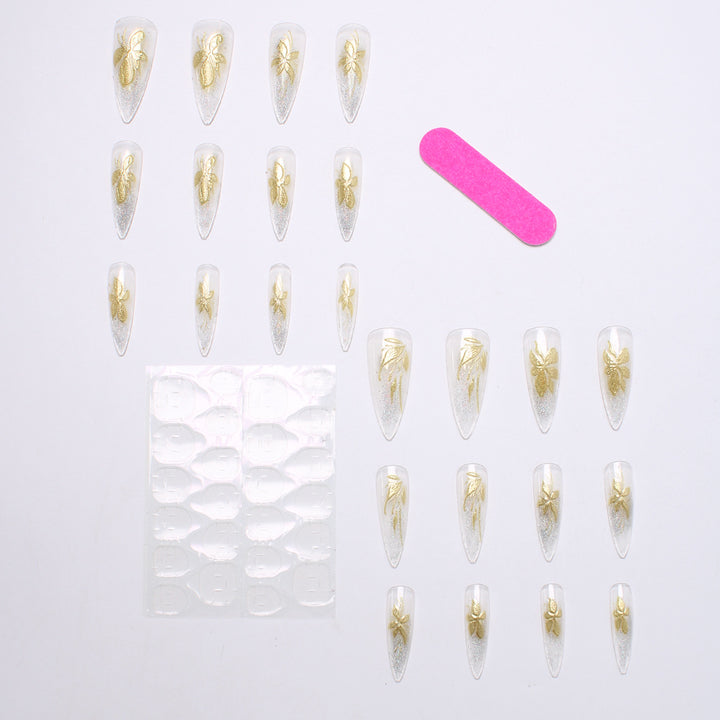Blumeninspiriertes Press-On Nail Set Karnz