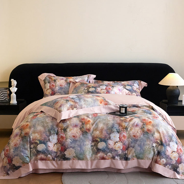 Luxuriöses Floral Baumwollsatin Bettbezugset