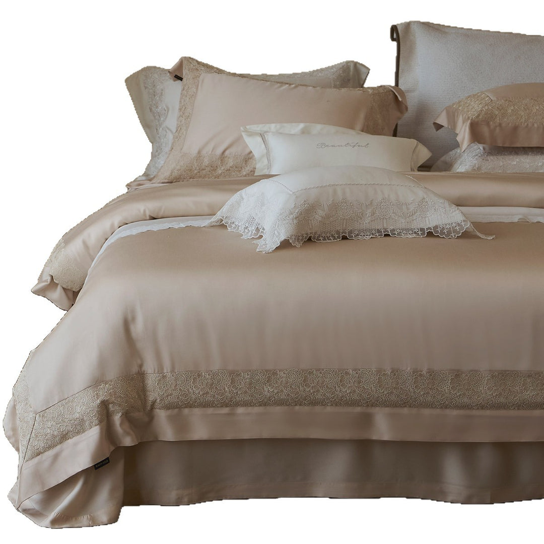 Satin-Optik Spitzenbesatz Bettbezug Set